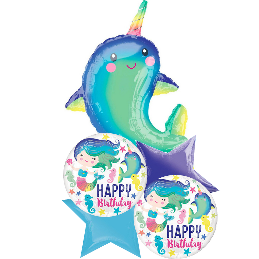 Balloon Bouquet - Happy Birthday Narwhal