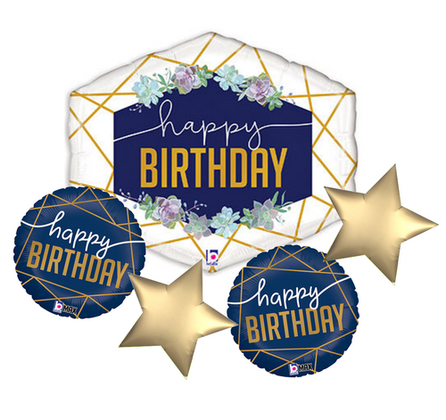 Navy & Gold Happy Birthday Bouquet Balloon Bouquet